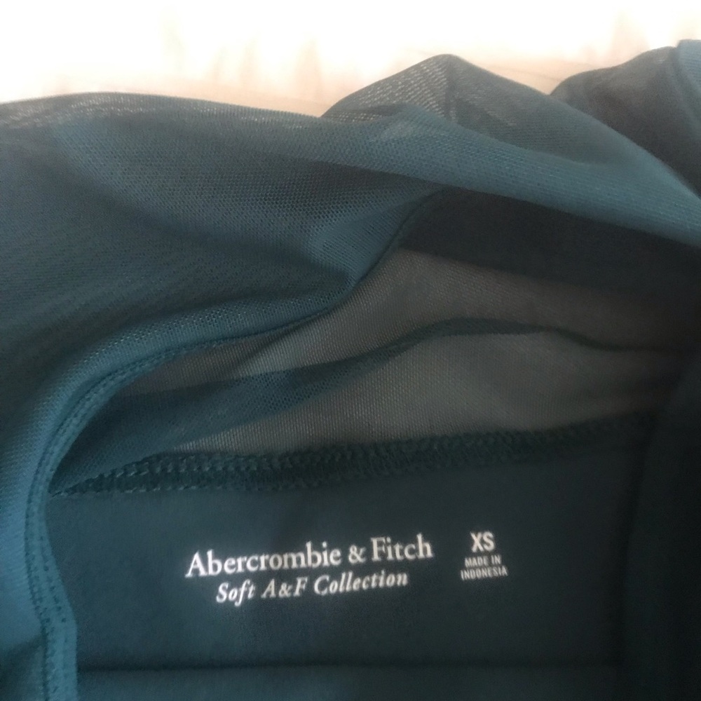 Abercrombie & Fitch Long-Sleeve Mesh Crew Bodysuit in a dark green blue teal XS - Picture 4 of 6